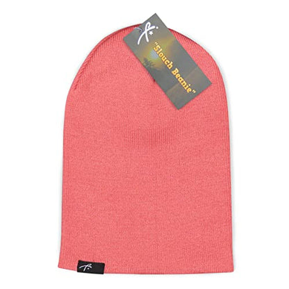 Grace Folly Slouchy Beanie for Men & Women, Cuffed Acrylic Knit Winter Hat - color: Pink