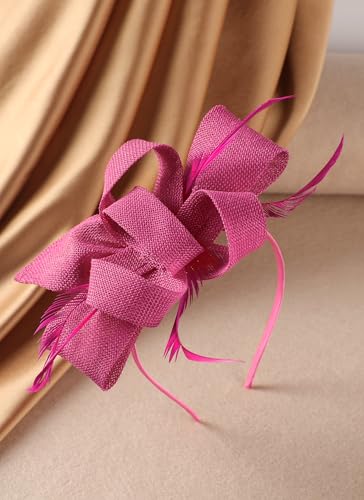 Zinniday Victoria Tea Party Hat - 2025 Bow Derby Attire Hats with Hairpin,1920s 50s Feather Fascinators for Women - color: Rose Red