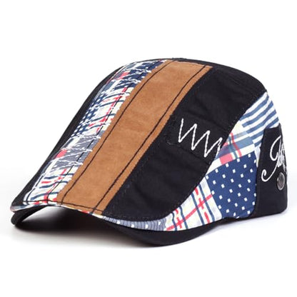 Classic Flat Cap for Men, Adjustable Cotton Newsboy Cap - color: Black 3