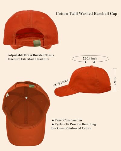 Gelante Cotton Twill Washed Unstructure Baseball Cap - Adjustable Blank Hat for Men Women - Wholesale Bulk Lot of 6 Pack - color: Solid Orange