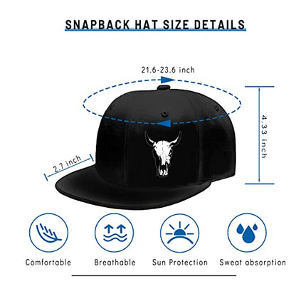 Horror Skull Hat Snapback Hat for Men Women Black Adjustable Classic Adult Baseball Cap Flat Bill Hip Hop Cap - color: Cow Skull