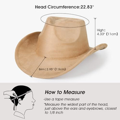 2 Pack Western Cowboy Hats for Women Men 2 Different hat Bands - color: Camel