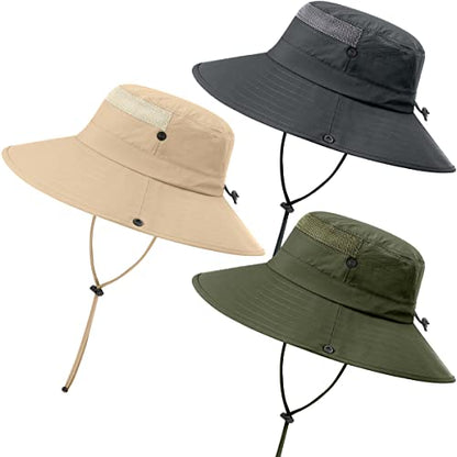 3 Pack Mens Boonie Sun Hat UV Protection Outdoor Bucket Fishing Hat for Hiking Safari & Gardening - color: 3 Pack-dark Grey＆khaki＆army Green
