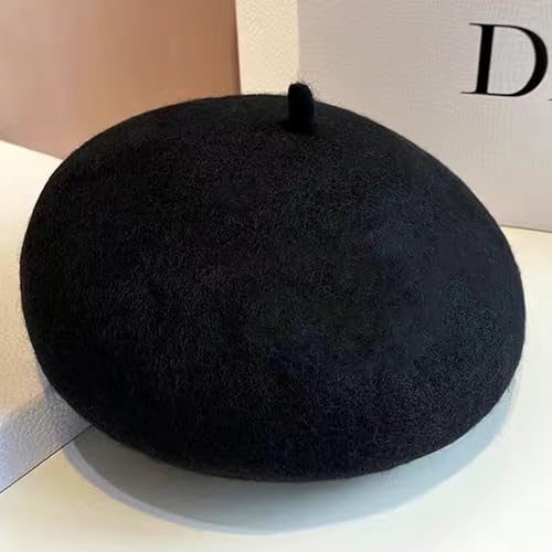Women Classic French Beret Hat Irish Painter Cap Warm Wool Artist Beanie Hat Lady Fancy Dress - color: B-black