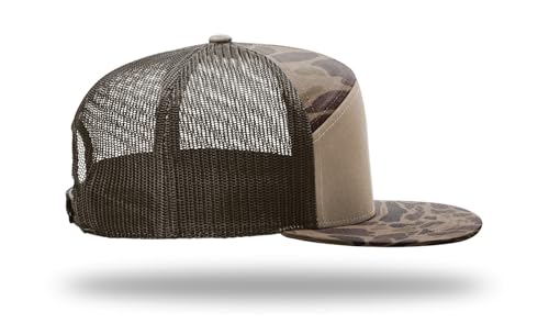 Richardson 168 168P Hat 7-Panel Trucker Cap Hi-Pro Snapback Cap Camo Hat Adjustable Baseball Hat Blank Hat Bulk Hats - color: Bark Duck Camo/Brown