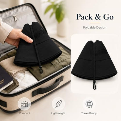 Wide Brim Sun Hat for Men Women UV Protection Bucket Fishing Hats - color: Black Solid