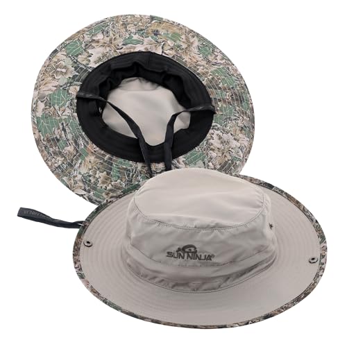 SUN NINJA Bucket Hat for Men and Women, Wide Brim UPF 50+ Protection - color: Camo