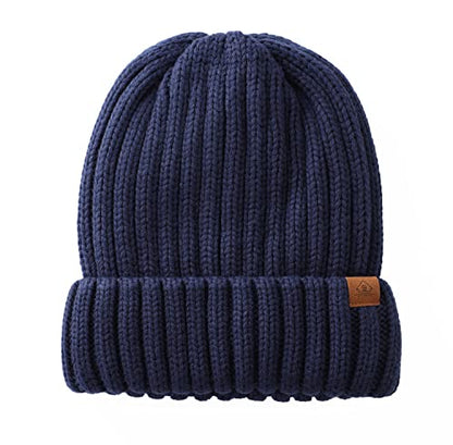 Home Prefer Mens Winter Hat Wool Fleece Lined Knit Beanie Hat Warm Stocking Caps - color: Navy Blue