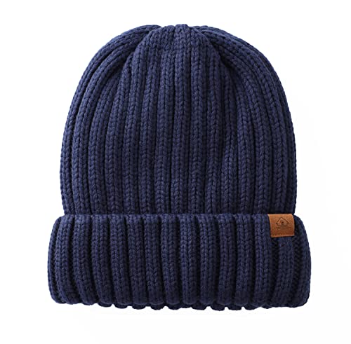 Home Prefer Mens Winter Hat Wool Fleece Lined Knit Beanie Hat Warm Stocking Caps - color: Navy Blue