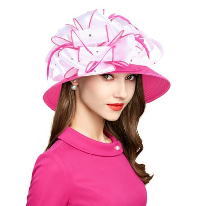 2026 Bucket Hats for Women Ladies Girls, Autumn Winter Fascinator Hat for Derby Kentucky Church Bridal UV Protection - color: 4585rose