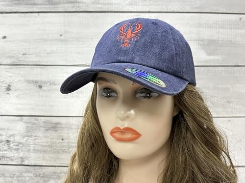 Embroidered Lobster Crawfish Baseball Hats for Men Women - color: Crawfish Lobster (Washed Navy Blue)