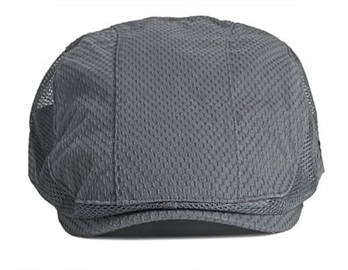 Mesh Cap Breathable Summer Newsboy Hat Adjustable Beret Ivy Cap Irish Cabbie Driving Fishing Hats - color: Dark Gray