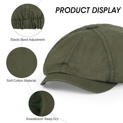 Newsboy Cap for Men Cotton 8 Panel Men's Flat Cap - color: Armygreen+navy, size: One Size