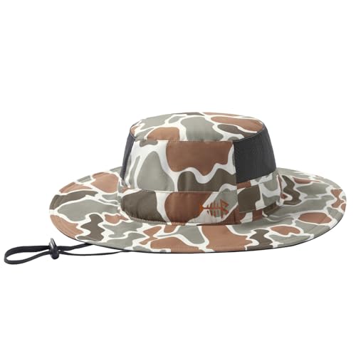 BASSDASH UPF 50+ Fishing Sun Hat Water Resistant Unisex Wide Brim Bucket Boonie Hat for Hiking Camping Safari FH15 - color: Color Block Camo, size: Large