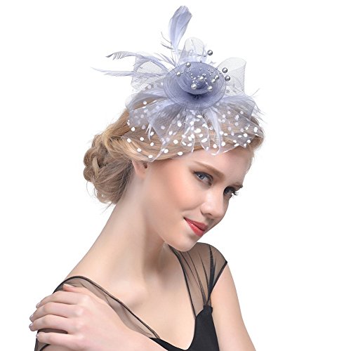 AQOKKA Women Fascinators Hats Flower Fascinators with Headband and Clip Tea Party Headwear for Women and Girls - color: 1 Pc 7" Diameter / Grey