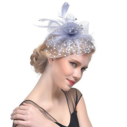 AQOKKA Women Fascinators Hats Flower Fascinators with Headband and Clip Tea Party Headwear for Women and Girls - color: 1 Pc 7" Diameter / Grey