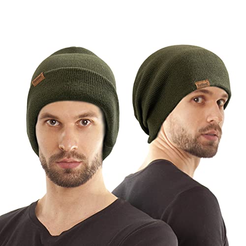 Beanie for Men Winter Thermal Cuffed Knit Hat Warm Gifts Womens Beanies - color: Green Olive