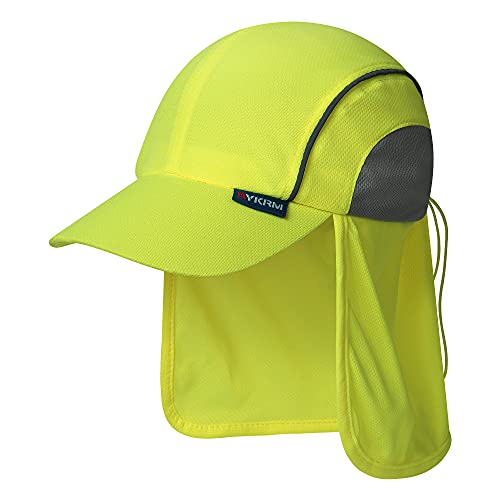 A-SAFETY Mens UV Sun Protection Work Cap Safari Hike Cap with Reflective Neck Flap Fishing Orang Yellow Hat - color: Yellow