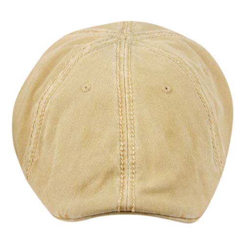 Men’s Flat Cap – 6 Panel Duckbill Ivy Hat, Lightweight Cotton Driving Cap with Elastic Band, Classic Newsboy Golf Hat - color: Washed Khaki