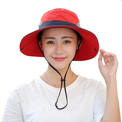 Muryobao Women's Ponytail Sun Hat UV Protection Foldable Mesh Wide Brim Beach Fishing Hat - color: Navy