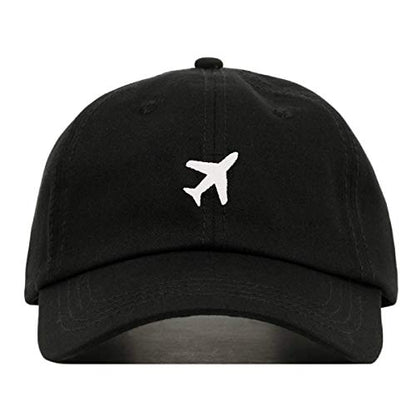 Airplane Baseball Hat, Embroidered Dad Cap, Unstructured Soft Cotton, Adjustable Strap Back (Multiple Colors) - color: Black