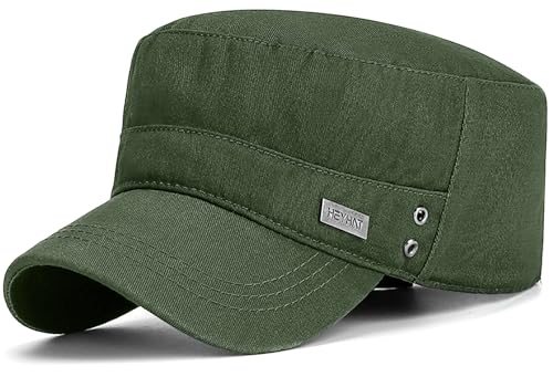 Cotton Military Caps for Men Women Unisex Flat Top Hat Adjustable Cadet Army Cap - color: Army Green 2