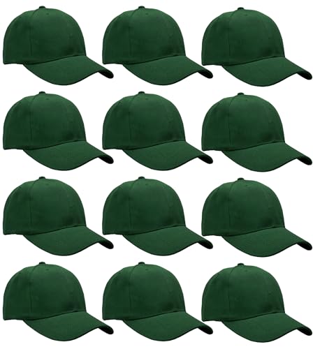 Falari Wholesale Bulk Lot 12-Pack Baseball Cap Adjustable Size Plain Blank Solid Color - color: Hunter Green