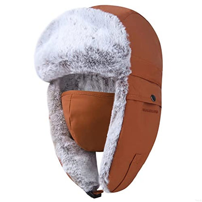GADIEMKENSD Winter Trapper Hat with Ear Flap Chin Strap and Windproof Mask - color: Camel, size: 6 3/4-7 1/4