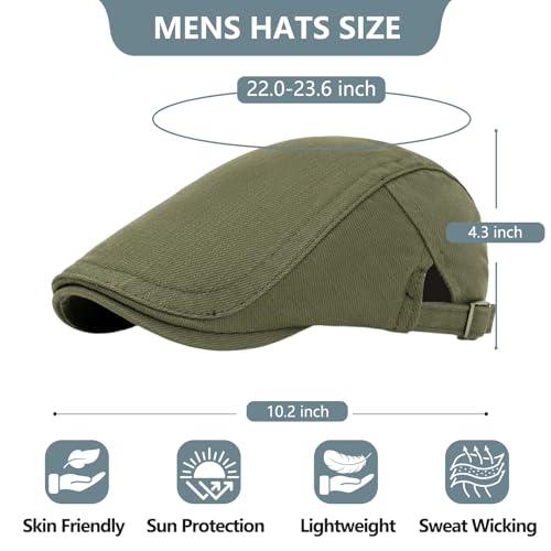 meioro Men's Cotton Newsboy Hat Striped Texture Adjustable Flat Cap - color: Green