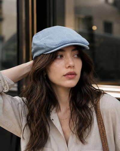 Clakllie Cotton Newsboy Cap Lightweight Short Brim Golf Flat Cap for Men Vintage Ivy Irish Hat Classic Gatsby Driving Beret - color: Nb2607-light Blue