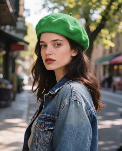 Wool French Beret Hats for Women Classic Winter Beanie Cap - color: Green