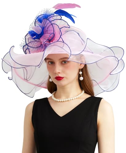 Women Organza Derby Hat Fascinator Tea Party Wedding Church Derby Hat Fascinator Hats Dual-use - color: 02c Light Pink