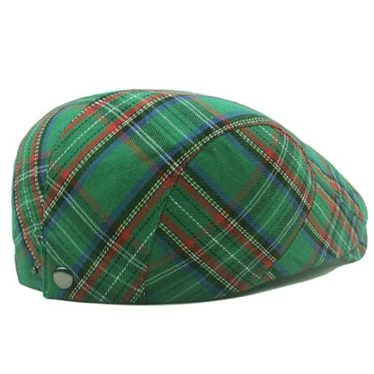 QHFHULV Newsboy Cap for Men Cotton Flat Gatsby Ivy Golf Cabbie Driving Hat - color: Plaid Green