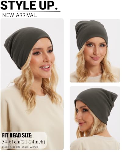 Thin 100% Cotton Fine-Knit Beanie Hat Slouchy Soft Chemo Skull Cap - color: 1-grayish Green
