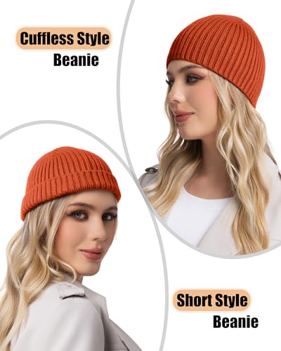 ROYBENS Wool Beanie for Men Women, Seamless Knit Warm Winter Hat Skull Caps - color: 1pcs-orgage