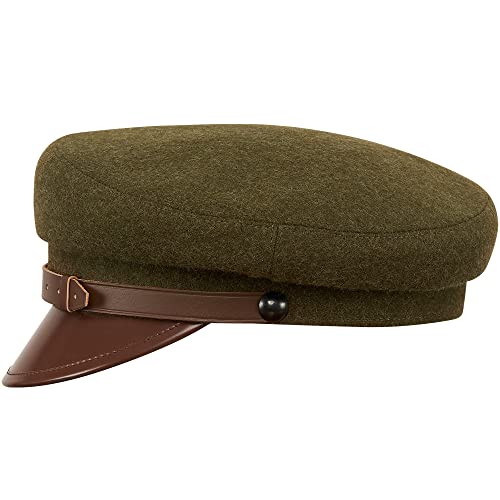 Sterkowski Maciejowka Model 1 Cap | 100% Woolen Breton Cap | Polish Traditional Military Peaked Mens Vintage Hat - color: Khaki, size: 3X-Large