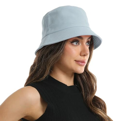 Wheebo Solid Color Bucket Hat for Women Summer Beach Fishmen Hat for Lady Adult Unisex Cotton Cap…… - color: A-sc-babyblue