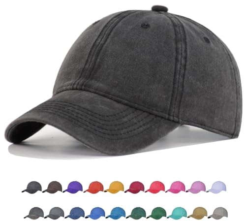 TSSGBL Vintage Cotton Washed Baseball Cap S to XXL Unstructured Low Profile Adjustable Distressed Dad Hat for Men Women - color: Black(washed), size: Small-Medium