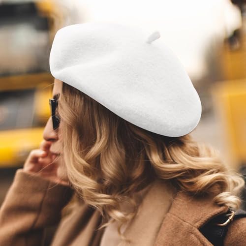 Lanzom Wool Blend Women Beret Hat French Beret Cap Winter Fashion Solid Color Hat for Women Girls Lady - color: Beige