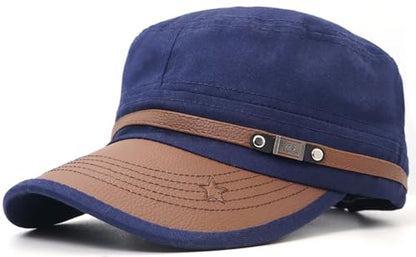 Flat Top Cap for Men Soft Cotton Adjustable Military - color: Dark Blue