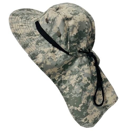 Packable and Adjustable Mesh Boonie Sun Hat with Neck Flap - color: Universal Digital Camo