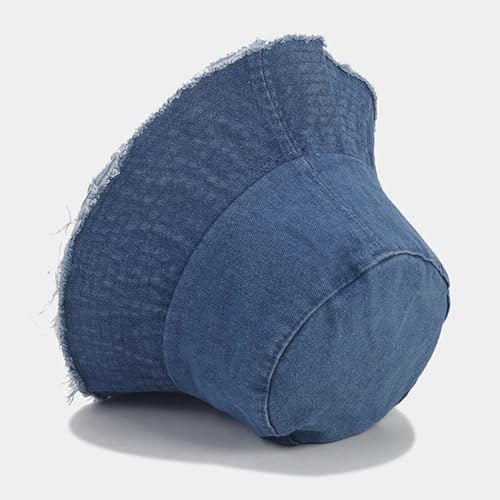 Quanhaigou Frayed Unisex Sun Hats, Fashion Beach Bucket Hat for Men Women,Summer Outdoor Boy's Girls Boonie Cap - color: Frayed Denim Blue