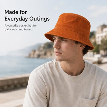 Cotton Bucket Hat Packable Beach Sun Hat for Women Men - color: Sunsetred