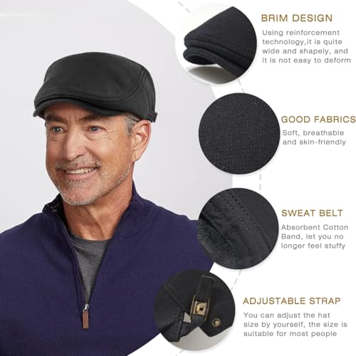 Men's Cotton Newsboy Hats Flat Ivy Gatsby Cap Irish Cabbie Ivy Driving Hunting Hat - color: Black