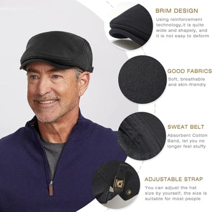 Men's Cotton Newsboy Hats Flat Ivy Gatsby Cap Irish Cabbie Ivy Driving Hunting Hat - color: Black