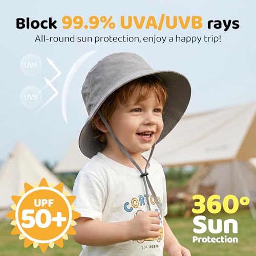 Toddler Bucket Hats UPF 50+ Baby Sun Hat Adjustable Kids Sun Protection Summer Hat Wide Brim Beach Hat for Boys Girls 0-6Y - color: Grey+denim Blue, size: 0-6 Months
