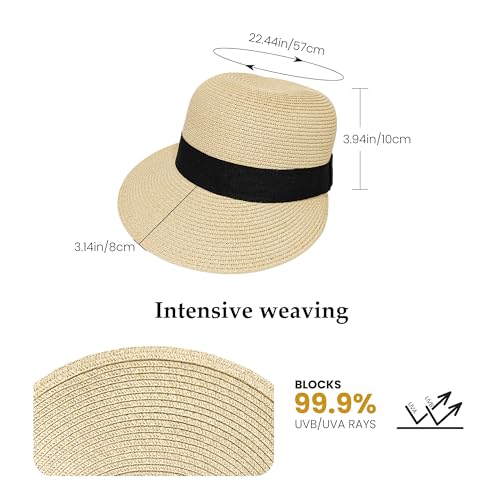 Wildarms Womens Packable Straw Visor Sun Beach Cap - color: Beige