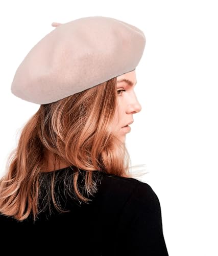 Women Wool Beret Hat, Classic French Artist Hat, Winter Warm Hat for Ladies - color: Thicker-pink