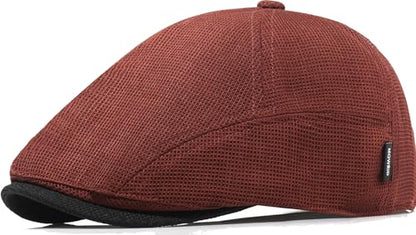 Xinveen British Retro Newsboy Hat Breathable Painter Hat Adjustment Beret Ivy Cap Irish Cabbie Driving Hunting Hats - color: Wine Red