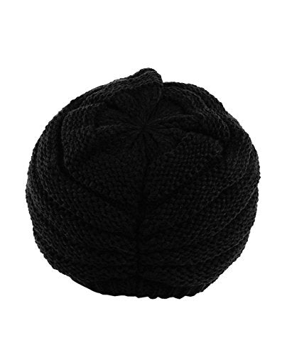C.C Warm & Thick Cable Knitted Brim Visor Beanie Cap - color: Black
